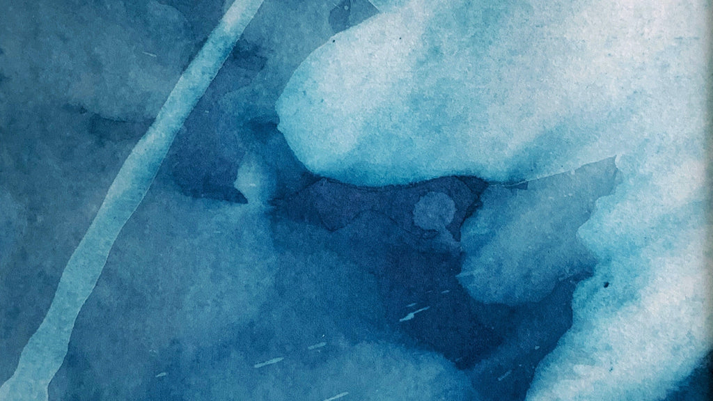 Abstract blue and white art with watercolor texture